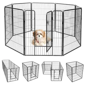[Costway] 8 Panel Pet Playpen with Door, Foldable Dog Exercise Pen, Portable Configurable Cat Chicken Rabbit Fence Outdoor Outdoor, Metal Pet Exercise Fence Barrier Kennel (16 Panels, 48'')