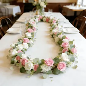 4pcs/set White and Pink Rose Vine Rose Flower Design Artificial Fake Flowers Hanging Floral Garlands | Ideal for Wedding, Engagement, Valentine'S Day, Easter, Mother'S Day Decorations, Suitable for Outdoor Patio and Home Decor