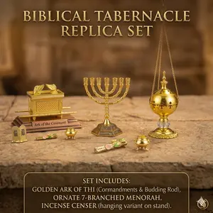 Biblical Tabernacle Replica Set – Golden Ark of the Covenant, Seven-Branch Menorah, Incense Censer and Holy Relics – Jewish Temple Furniture Model for Home Décor, Religious Education and Gifts