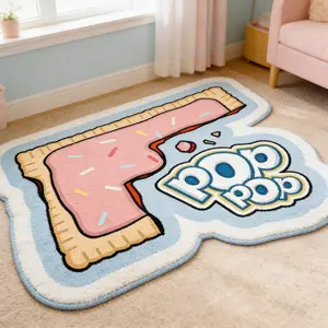 Bite mark biscuit shaped irregular carpet, pink blue contrasting color plush floor mat, children's room anti slip and wear-resistant foot mat, girl's heart decorative mat, Soft fluffy rug, suitable for ins style fun home decoration, Kids Room Rug