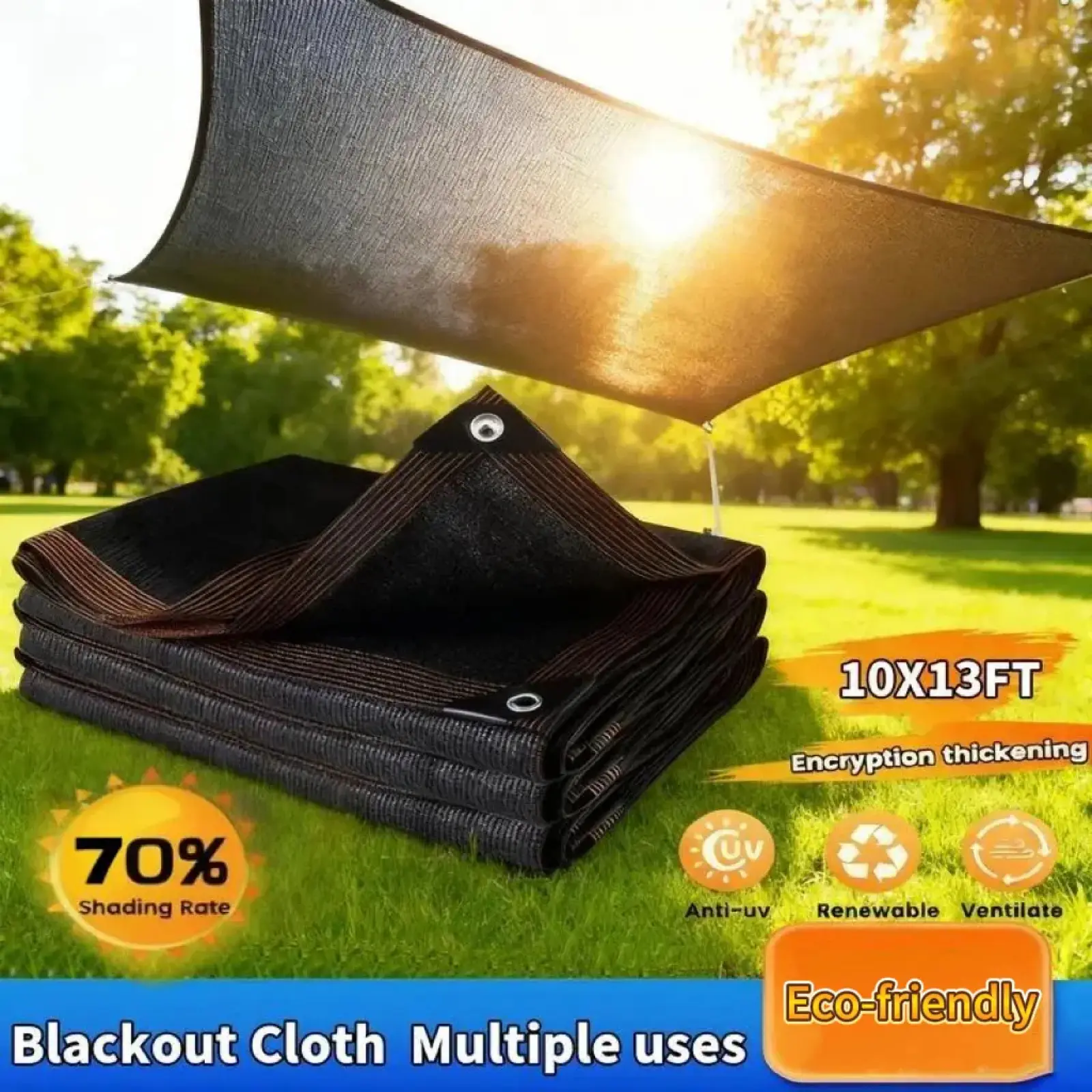 PE Woven Breathable Mesh Sunshade Net Cover - 70-90% Sun Resistant, 10x13 FT Outdoor Canopy Shelter with Grommets for Yard, Pergola