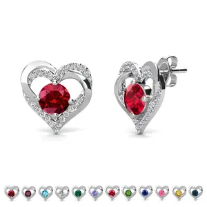 Forever 18k White Gold Plated Birthstone Double Heart Earrings with Simulated Diamond Crystals Forever 18k White Gold Plated Birthstone Double Heart Earrings with Simulated Diamond Crystals