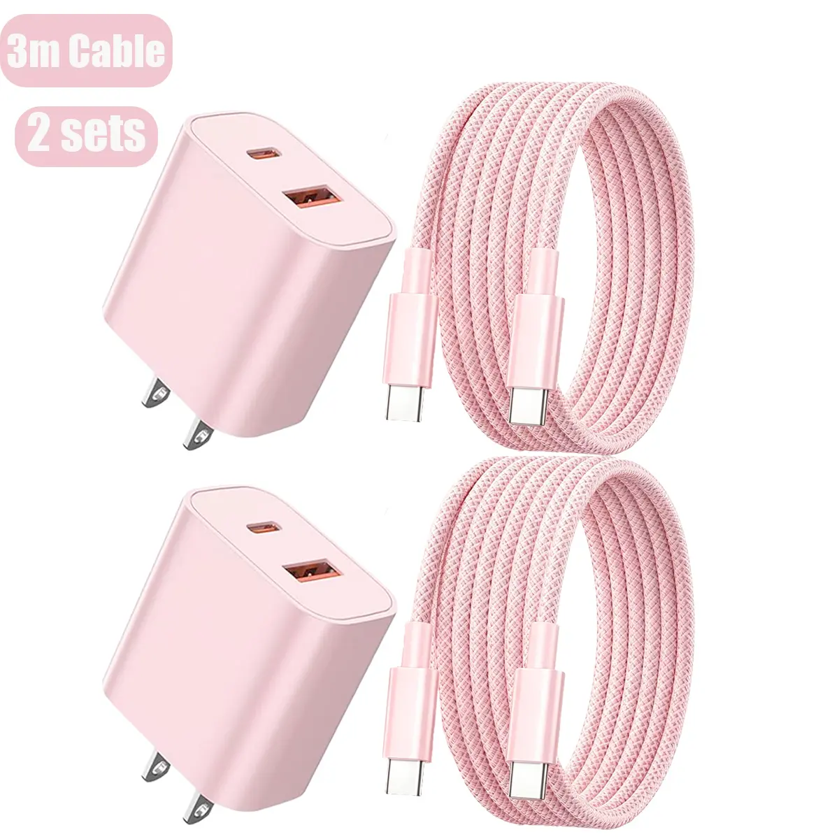 20W+18W USB-C + USB-A Dual-Port Fast Charging kit Wall Adapter with 10ft (3m) Long Braided USB-C to C Charging Cable Compatible for iPhone 17/16/15 Charger Cable, for iPhone Air 17/16 Pro Max/15 Pro/16 Plus/16e/15, MacBook Pro, iPad 11/10-inch Electronic