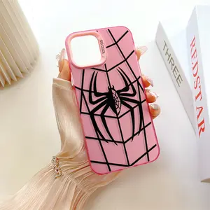 A Spider Web and Spider Pattern Electroplated Phone Case, Suitable for iPhone 17 Air/16 Plus/15 Pro Max/14 Pro/13/12/11/XS Max/X Phone Case, Ideal Gift for Family, Friends, Lovers, Boyfriend, Girlfriend, Best Choice for Holiday Gifts CY236