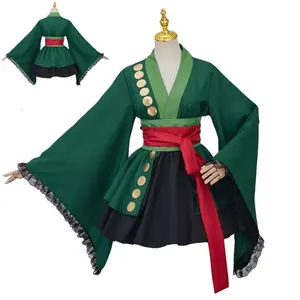 Sexy Anime Costumes, Green Kimono Cosplay Set: Women's Inspired Maid Uniform for Halloween & Role Play
