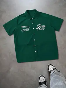 Men's Short Sleeve Shirt, Casual Loose-Fit Woven Fabric, Vintage Style Button-Up Design, All Season Wearable