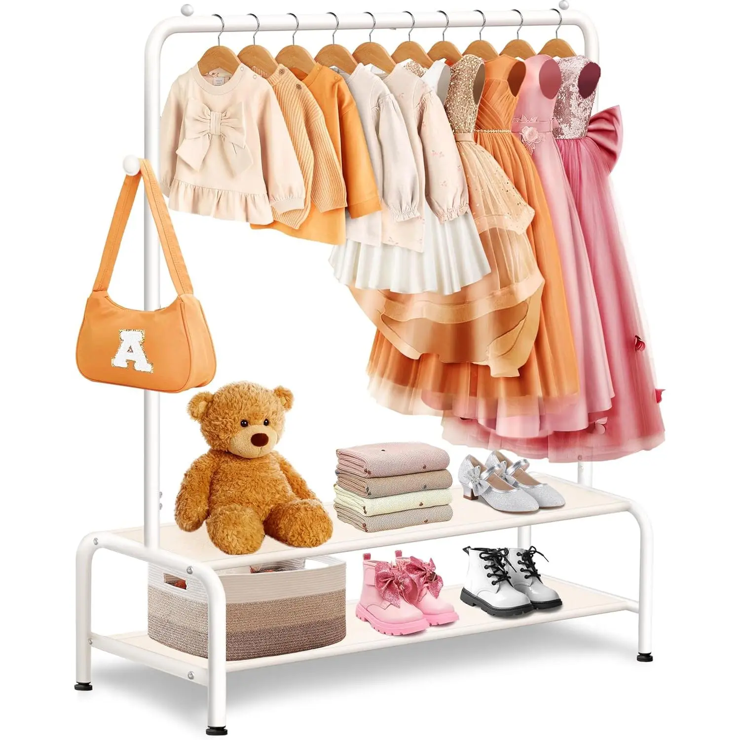 Clothing Rack - Dress Up Clothes Rack -   Closet - Mini Freestanding Coat Racks with 2 Fabric Shelves - Small  Costume Wardrobe - Garment Rack for Hanging Clothes Organizer