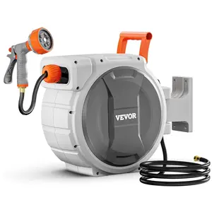 【Father's Day】VEVOR Retractable Garden Hose Reel,  5/8 Inch x 100 ft Wall Mounted, Heavy Duty with 9-Pattern Nozzle, Adjustable Length Lock, Upgraded Slow Return System & 180° Swivel Bracket