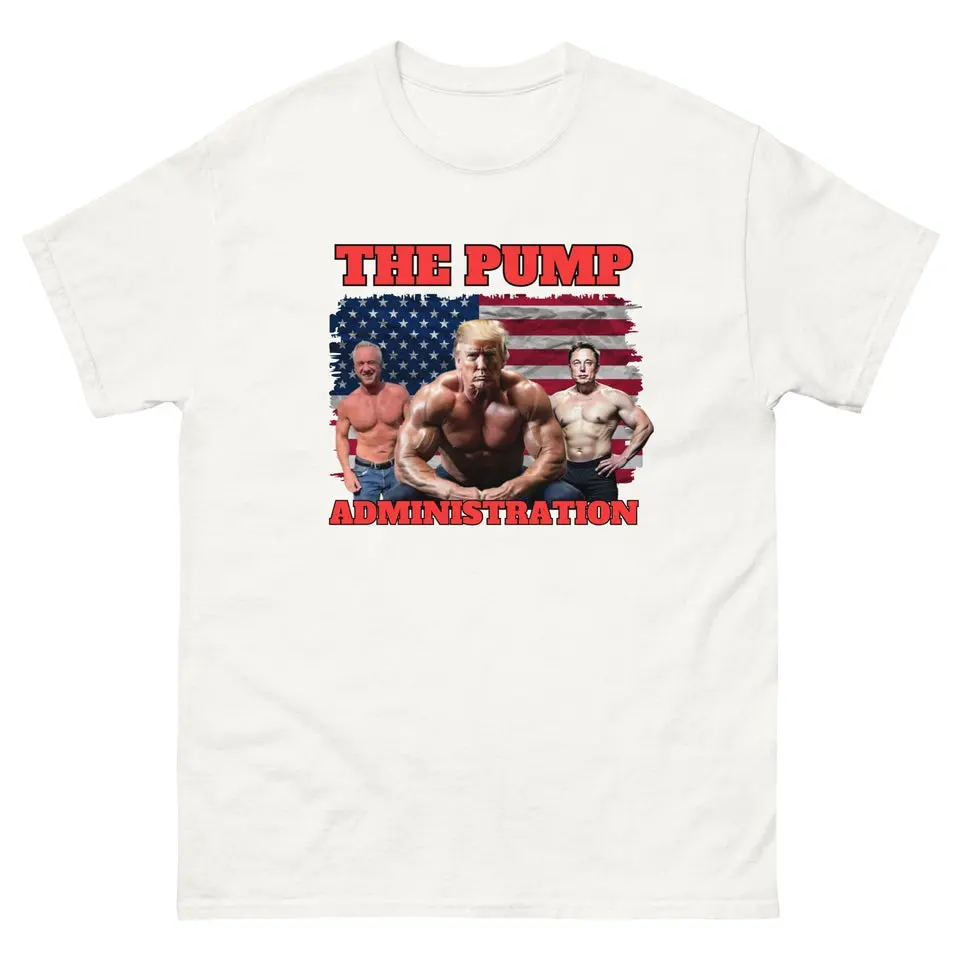 Men's Stylish Soft Cotton Crew Neck Short Sleeve T-Shirt - Loose-Fitting "The Pump Administration" Political Meme Graphic Top, Comfy Casual Streetwear, Long-Lasting Print, All Seasons, Machine Washable, 3XL Alternative Menswear