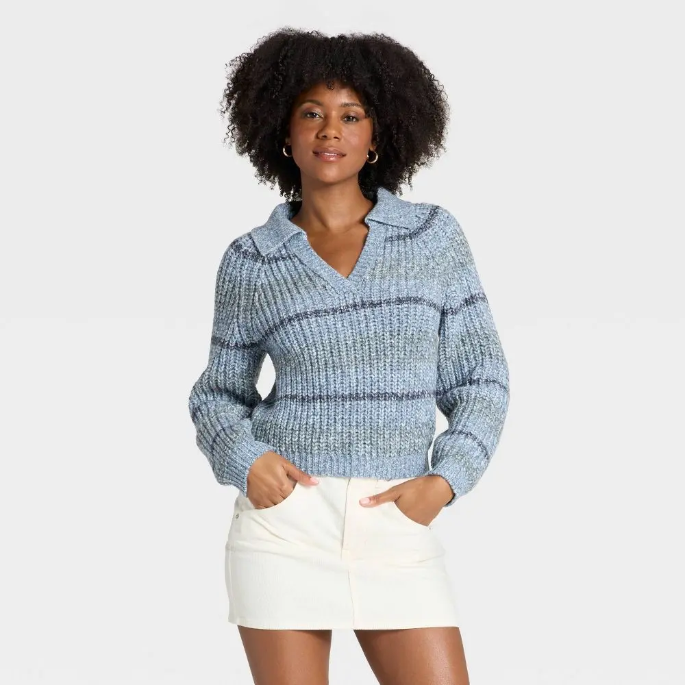 Women's Chunky Polo Collar Pullover Sweater - Universal