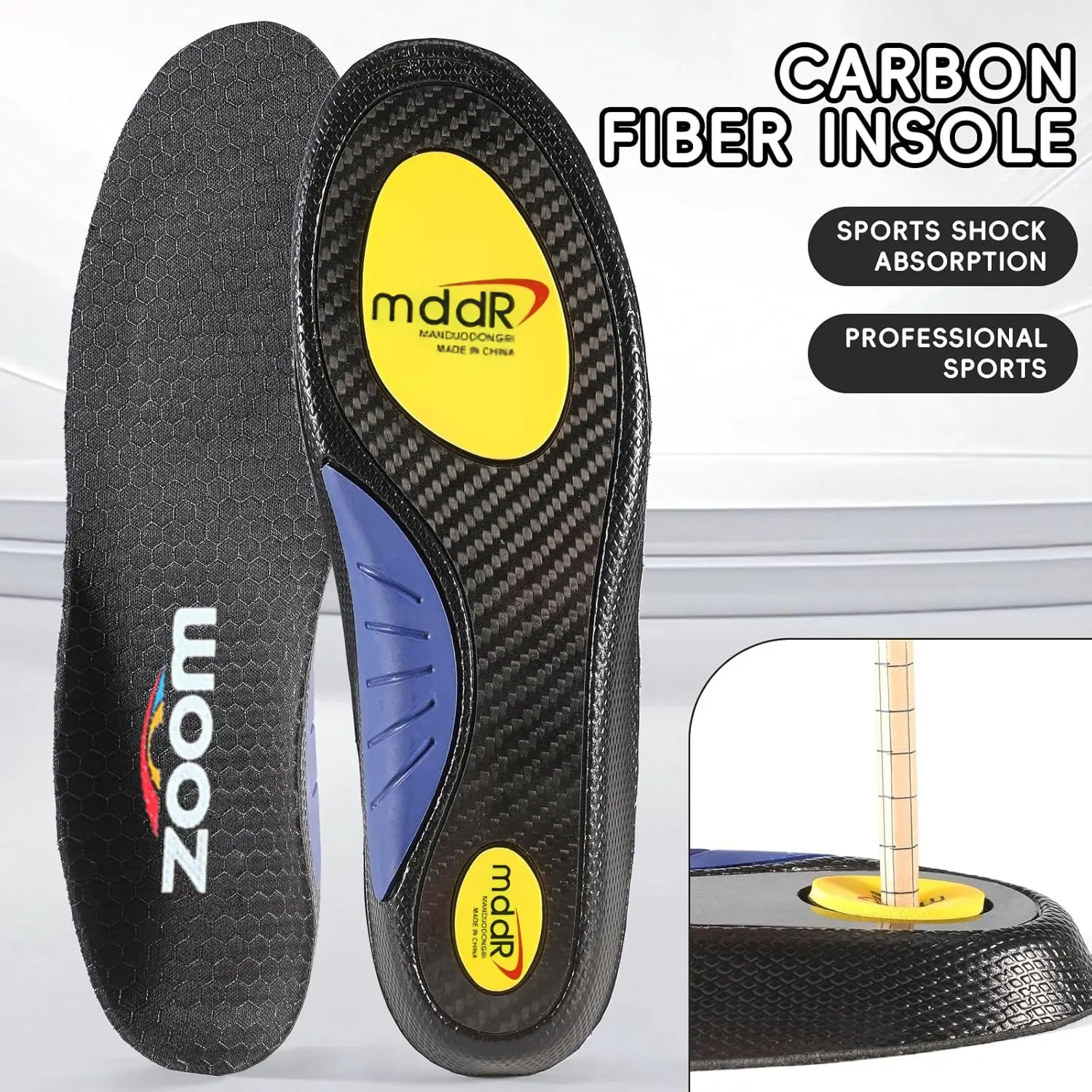 Carbon Fiber Shoe Insoles in Unisex Sizes, Active Foam Footwear Inserts with Arch Support and Shock Absorption, All Purpose Insoles, Shock Absorption Sole, Carbon Fiber Insole