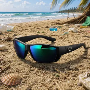 Luxury Eyewear, Costa Del Mar  Blackout Frame Sunglasses with Blue Mirror Lenses for Hiking, Camping