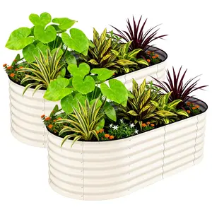 6x3x2ft Galvanized Raised Garden Beds 2 Pack - Beige Planter Box with Safe Edge, Rust-Resistant Durable Outdoor Planters, Easy Assembly for Vegetables & Flowers