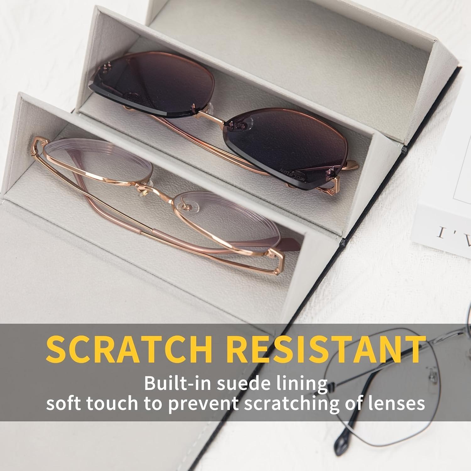 3 Slot Glasses Case Holds 3 Eyeglasses Large Frame Sunglasses Round Frame Prescription Glasses Organizer Set Includes 3 Pairs of Glasses