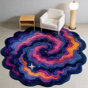 Dreamy Starry Sky Carpet, High Elastic Anti-Slip Girl Style Decorative Rug, Galaxy Wave Edge Print Mat, Luxurious Living Room Bedroom Rug, Polyester Rug