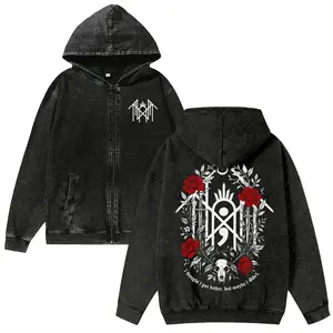 Lightweight Unisex Sleep Token Washed Cotton Zip-Up Hoodie Retro Classic • Breathable • Pure Cotton • Comfortable Perfect for Autumn & Mild Winter • Vintage Casual Style