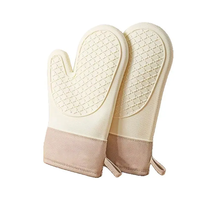 Silicone Insulating Gloves (2 Pairs), Waterproof Non-Slip, Thick Soft Cotton Lining, Universal Heat-Resistant Kitchen Oven Gloves for Home Baking, Grilling, Cooking, BBQ