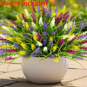 10 Bundles Fake Monkey Grass with Flowers, Outdoor Artificial Plants, Faux Greenery, Artificial Flower Arrangements, Artificial Flower Set for Pot, Garden, Verandah, Easter Decor, Window, Patio, Hanging Planter, Pathway & Front Porch