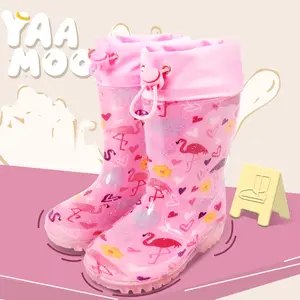 Kids Rain Boots, Waterproof Non-Slip Pink Flamingo Rain Shoes for Girls