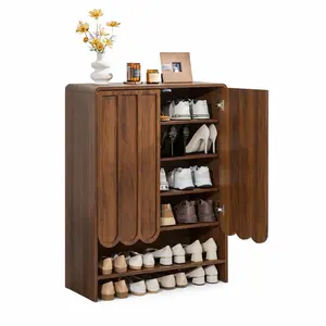 Giratree Shoe Storage Cabinet with Scalloped Doors, 5-Tier Wooden Shoe Cabinet with Adjustable Shelves, Shoes Rack Storage Organizer for Entryway, Hallway, Living Room