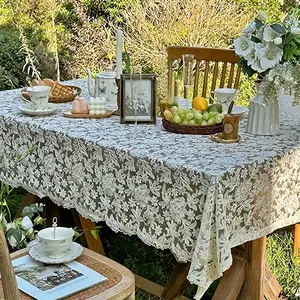1pc Elegant Floral Tablecloth with Lace Edging, Large Area Cover, Indoor Dining Room, Outdoor Tea Table, Outdoor Patio, French Country Style