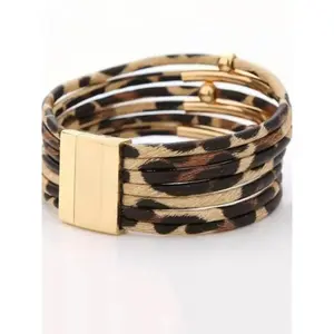 Leopard Pattern Multi-layer Bracelet, Fashionable Magnetic Closure Bracelet for Women & Girls, Trendy All-match & Exquisite Jewelry for Birthday Gift, Stackable Bracelets