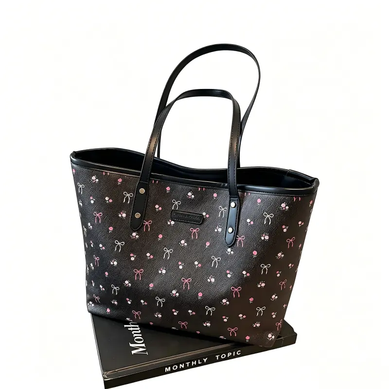 Women's Riveted Tote Bag, Punk Floral PU Leather Crescent Shoulder Bag with Adjustable Strap - Large Organized Design for Business & Commuting, University, Crescent Silhouette, Crossbody, High-Capacity, Purses, Casual, Tote Bags, Bags For Women