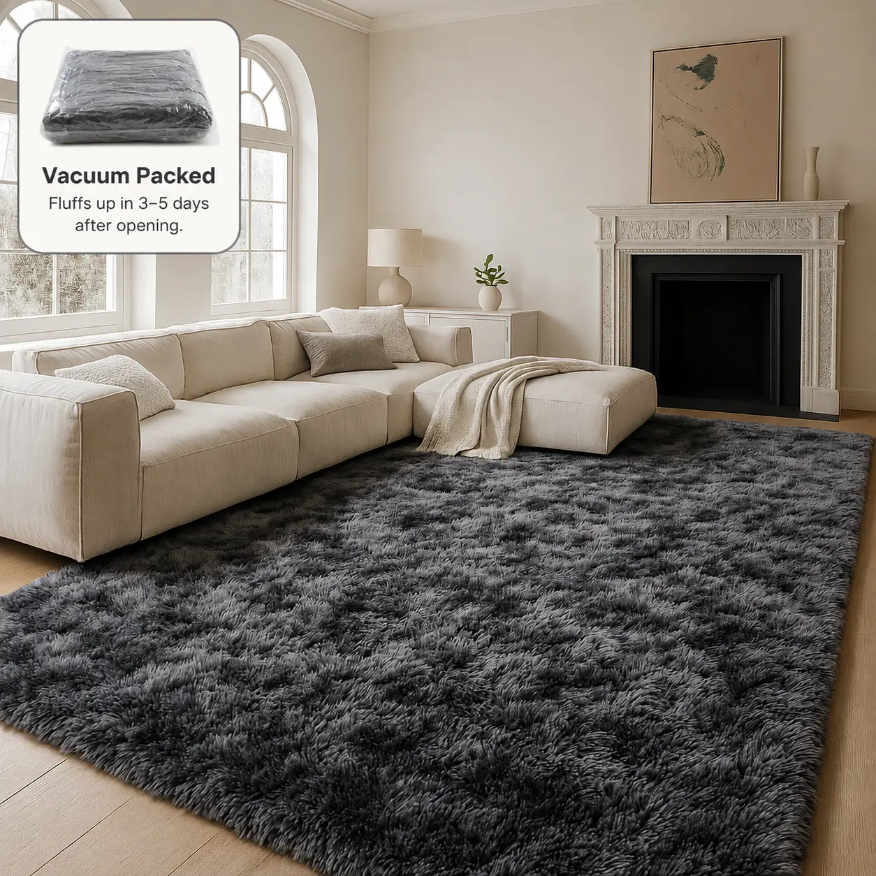 TABAYON Modern Shaggy Rug - Furry Soft Living Room Rug, Non-Slip Tie-Dye Area Carpet Mat, Aesthetic Home Decor for Bedroom, Furry Soft Rugs