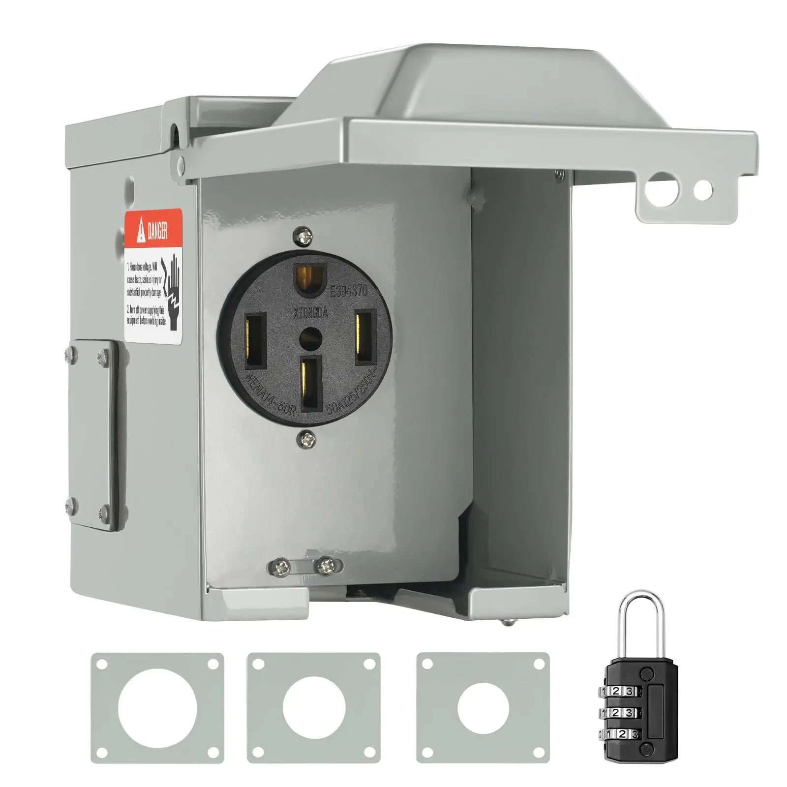 【Summerfinds】VEVOR 50 Amp RV Power Outlet Box,  125/250 Volt, Enclosed Lockable Outdoor RV Receptacle Box, NEMA 14-50R Weatherproof Electrical Panel, for RV Camper Trailer Motorhome Tested to UL Standards