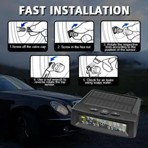 Tire system, solar charging function tire system, RV tire pressure monitoring system with 4 external sensors and 6 modes, LCD real-time display, sport utility vehicle tire pressure monitoring system. Essential items for safe vehicle operation