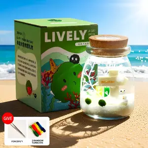 Cute Self-Sustaining Marimo Aquascape - Glass Peninsula Terrarium, Low-Maintenance Miniature Ecosystem with Live Moss Ball, Premium DIY Habitat (Includes LIVELY Moss Ball Pet)