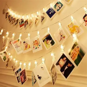 Photo Clip String Lights LED Fairy Clip String Lights Hanging Photo Pictures Battery Operated for Gifts Patio Christmas Bedroom Wedding Birthday Party Halloween Festival Decor (no Battery)