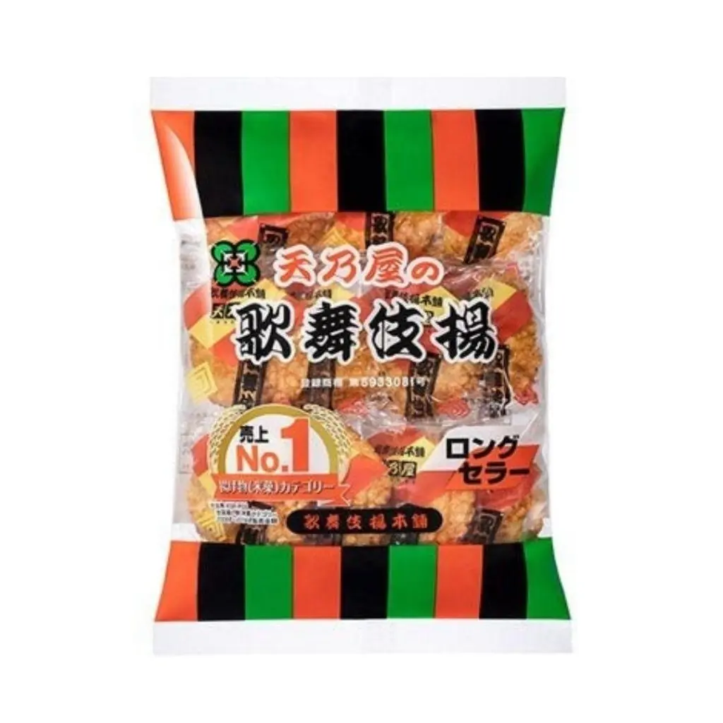 Amanoya Kabuki-age Rice Crackers - 12g x 11 Mini Packs, Crunchy Crispy Snacks, Ambient Mini Pack Crisps & Puffed Snacks, Savory-Sweet, All Ages