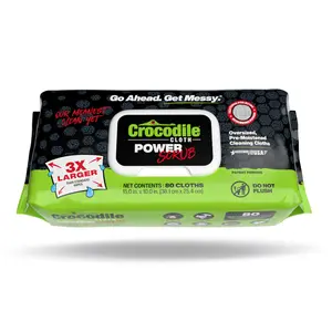Crocodile Cloth PowerSCRUB XL Jobsite Wipes 15" x 10" 80 Count Oversized Heavy-Duty Cleaning Cloths for Hands & Surfaces