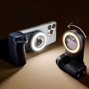Mobile camera handle, smartphone camera holder, magnetic detachable remote shutter, 360 ° rotating magnetic, self illuminating, live streaming, suitable for outdoor photography
