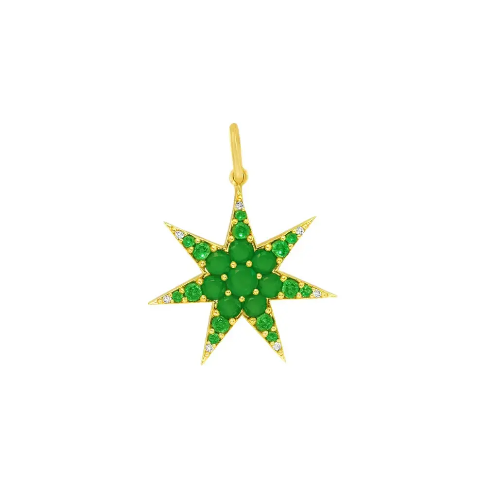 Emerald and Diamond Star Pendant in 14K Yellow Gold