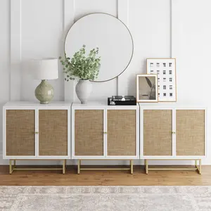 Rattan Storage Cabinet Credenza White (Set of 3)
