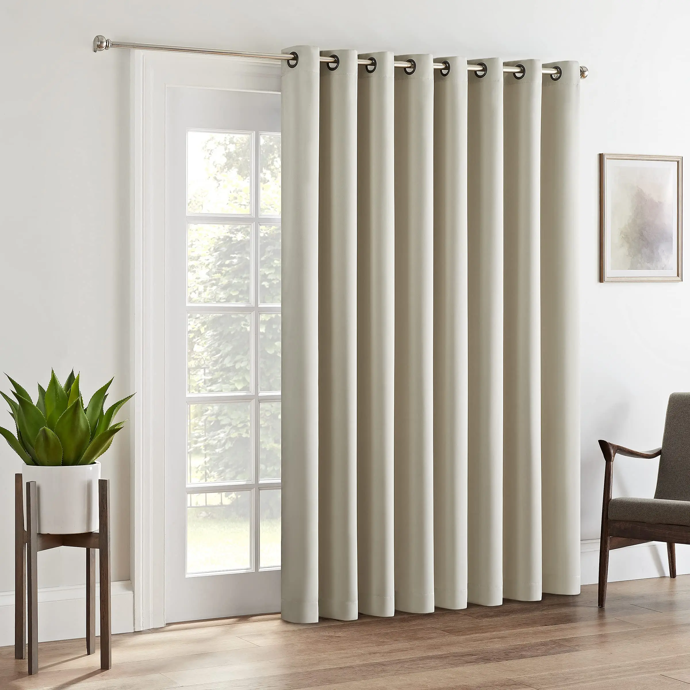 Darkening Single Panel Drape Blinds for Patio Door, 84x100, Grey
