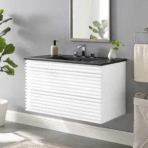 Modway Render 36" Wall-Mount Bathroom Vanity in White Black