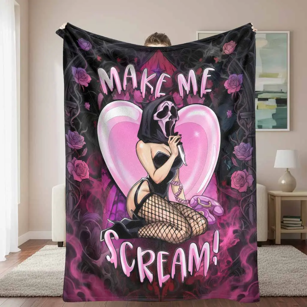 Dark Gothic Flannel Throw Blanket, Rose Flower Print, Soft Cozy Warm, Machine Washable Gothic Style Blanket for Bedroom Decor, Valentine Gift, Rose Flower Blanket