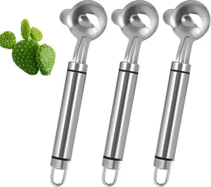 3 PCS Cactus Peeler Tool Set – Stainless Steel Groove Edge Blade Tool, Multi-Function Peeling Spoon, Cutter for Nopales and Noodles