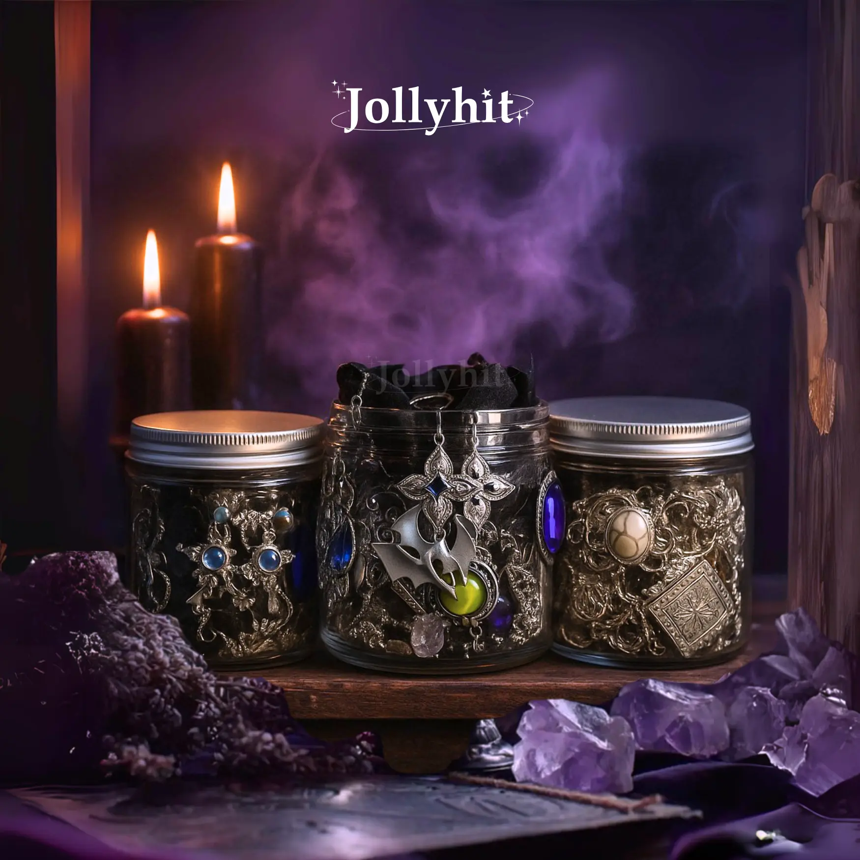 Jollyhit Gothic Witch Mystery Jewelry Jar – Costume Jewelry Rings, Necklaces & Earrings Set, Birthday, Classmate & Girlfriend Gift SpringStatements Antique womens gifts,emo accessories,   gifts for girlfriend summerwins