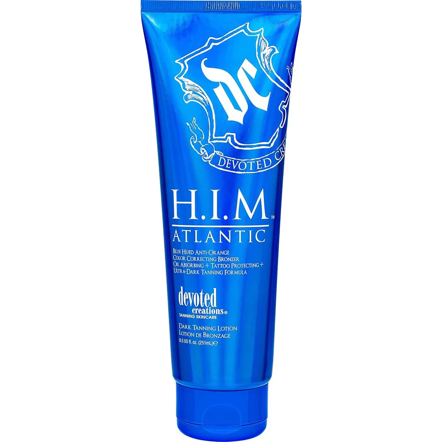 Devoted Creations H.I.M. Atlantic Tanning Lotion 12.25 oz – Anti-Orange Blue-Hued Bronzer Body Care Matte