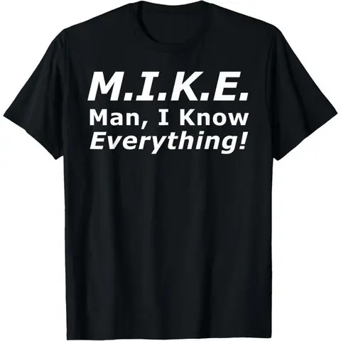 Men's Basic Casual Seamless Short-Sleeve Cotton Top, Loose-Fit Round Neck Casual Tee for Daily Wear, Soft Smooth, Digitally Printed Bold 'Knows Everything' Mike Slogan, Machine Washable, All-Season Menswear Father's Day Gift