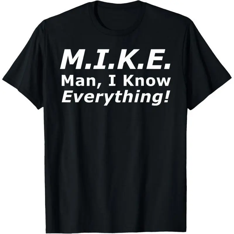 Men's Basic Casual Seamless Short-Sleeve Cotton Top, Loose-Fit Round Neck Casual Tee for Daily Wear, Soft Smooth, Digitally Printed Bold 'Knows Everything' Mike Slogan, Machine Washable, All-Season Menswear Father's Day Gift