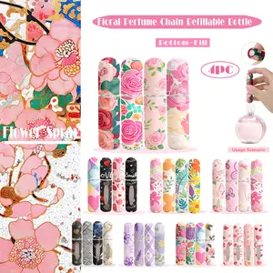 4pcs Floral Perfume Chains Refillable Bottles, Travel Essentials, Makeup Cosmetic, Portable Spray Empty Bottles, Summer Insect Repellent, Women Gift