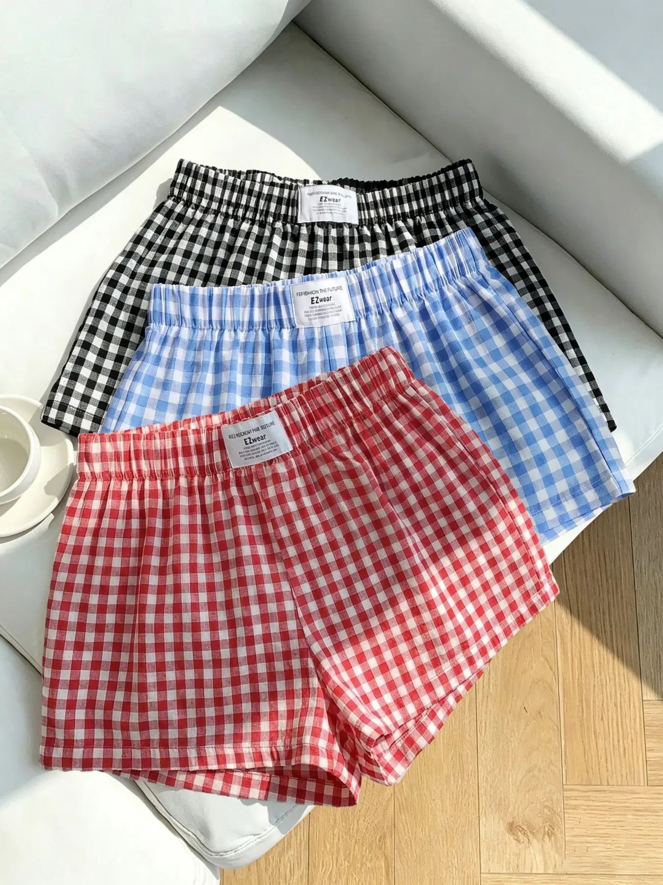 3 pieces, Y2K American street sweet and cool casual plaid shorts, relaxed daily style, Bottom, waist logo, multi-color plaid optional, suitable for women's summer outings and date outfits, Casual Fashionable Shorts