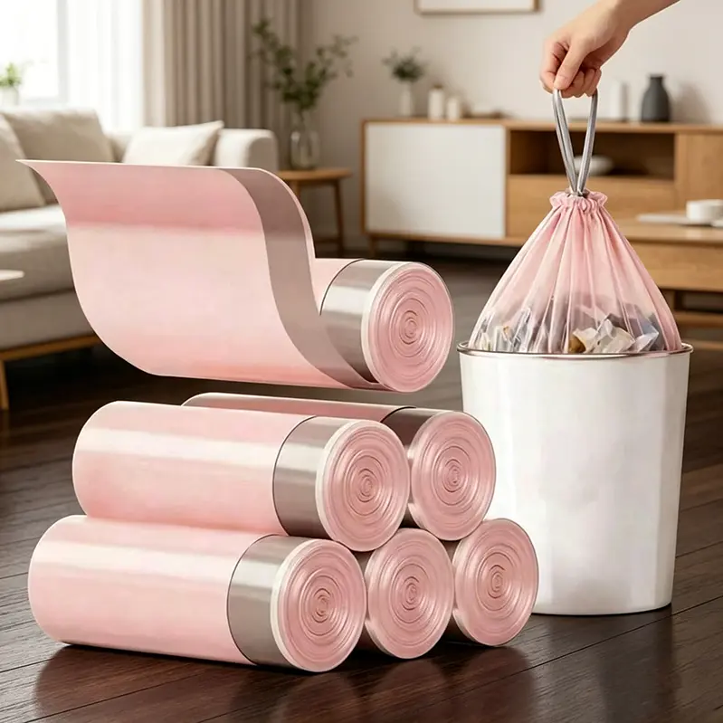 small pink trash bags,drawstring garbage bags,50 count leak-proof bags,disposable bathroom trash bags,kitchen bedroom trash bags,office car trash bags,strong drawstring bags,unscented small garbage bags,bulk pink trash bags