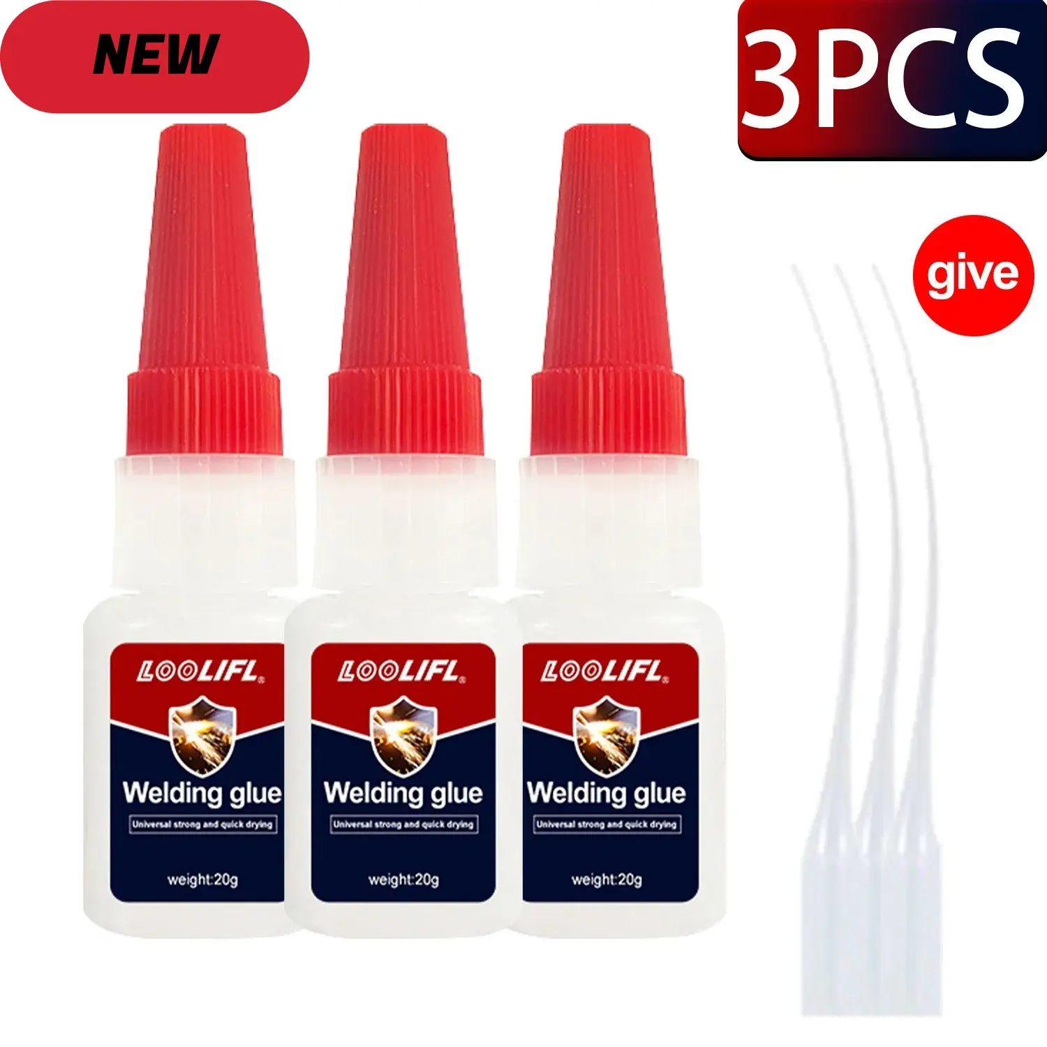 3pcs Adhesive Glue + Dropper, Quick Dry Adhesive, Waterproof, Stronger Than Welding, High Strength, Durable, Super Strong Adhesion, Instant Adhesion, Multi-Purpose for Shoes, Wood, Metal, Nails, Rubber, Glass, Strong Instant Bond