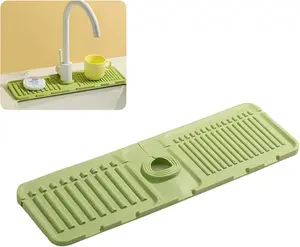 Faucet Mat for Kitchen Sink - 2025 Premium Upgrade: Enhanced Silicone Splash Guard with Rapid Drying & Dish Soap Sponge Holder, Perfect for Stone Sinks in Kitchen & Bathroom (Green, 2 Pack) Cleaning